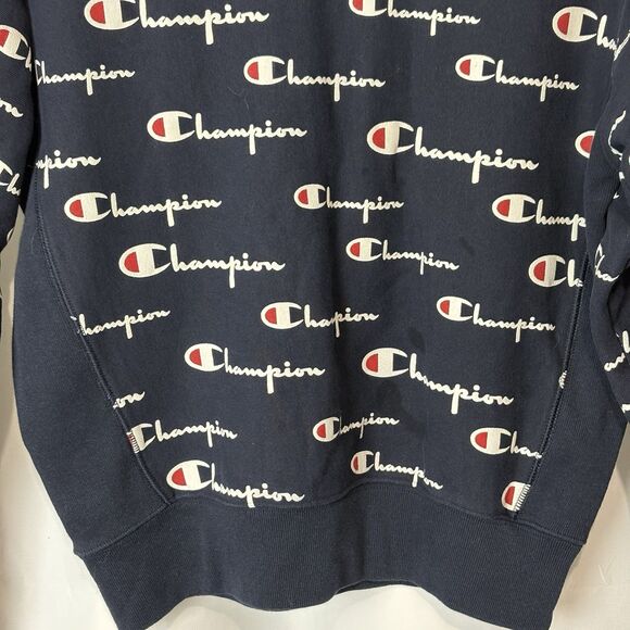 Champion Women’s Sm Reverse Weave Crew Sweatshirt Blue Logo Spellout Athleisure - Picture 4 of 8